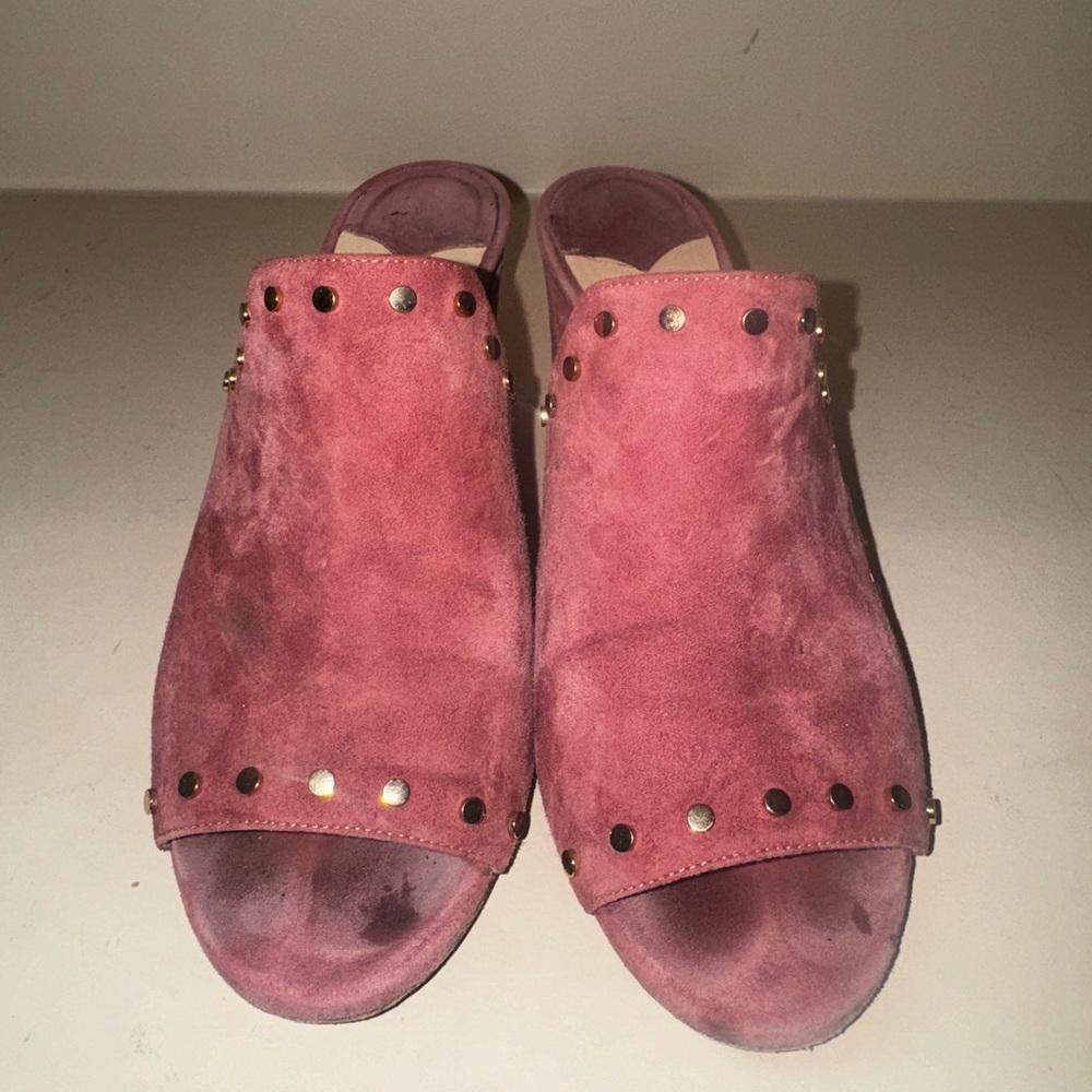 Jimmy Choo Pink Suede Studded Mules